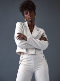 Wide, high-waisted trousers, light beige SFMY16372 - Online store - Boutique